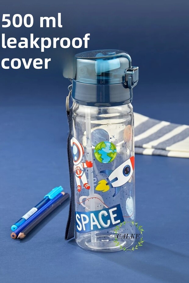 Children's Water Bottle 500 ml with Straw Polycarbonate Bpa Free - Space