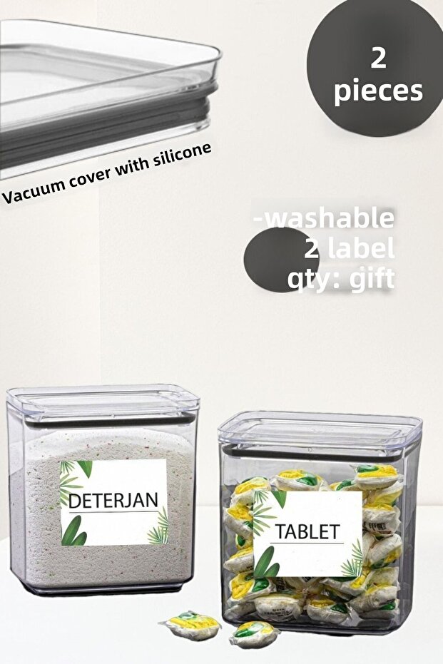 Very Useful Decorative Rectangular 2.2 Lt Set of 2 with Vacuum Lid Tablets, Detergent Storage Box - 2