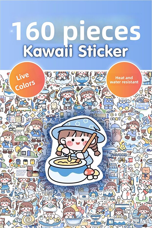 Blue 160 Pieces Anime Stickers Set - Pen, Laptop Notebook Water Bottle Sticker