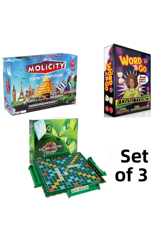 Wet 3-Piece Set / Real Estate Trading Game Molicity Green Box Word Game Tell Me What You See Word To Go