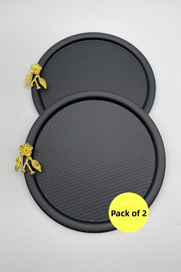 2'Li Butterfly Round Black Tea and Coffee Presentation Tray, Decorative Serving Tray 22cm Single