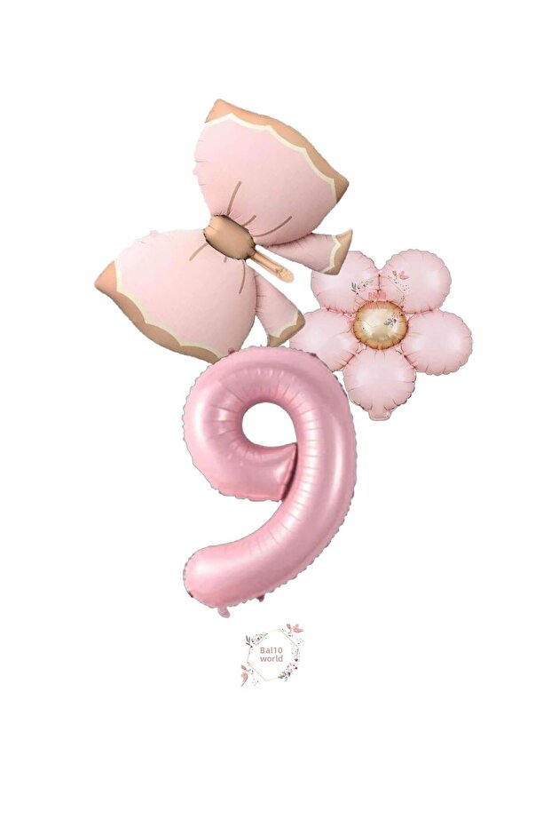 Pink Color Bow Daisy and Number Foil Balloon Set Age 9