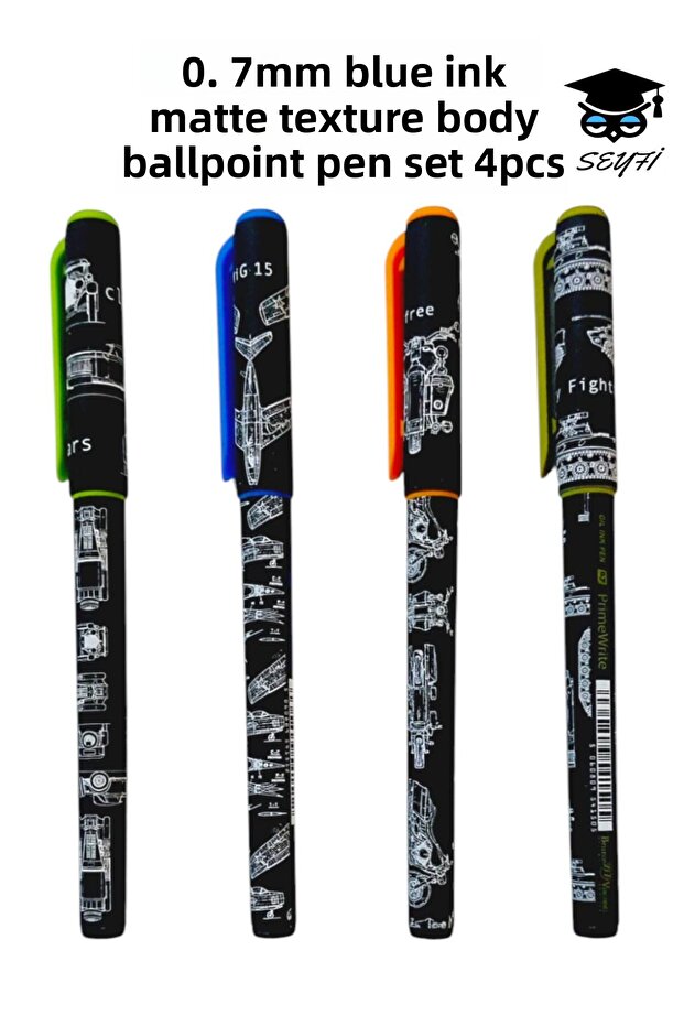 0.7 mm Blue Ink Matte Texture Body Ballpoint Pen Set 4 Pcs