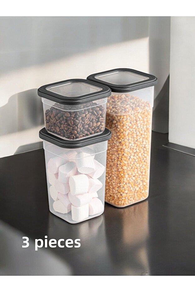 Set of 3 Multi-Purpose Square Food and Pulses Storage Container Detergent Box 1X680 1X1250 1X1850 ml - 1