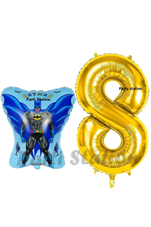 Batman Concept 8 Years Old Balloon Set Batman Bat and Gold Number Balloon Birthday Balloon Set