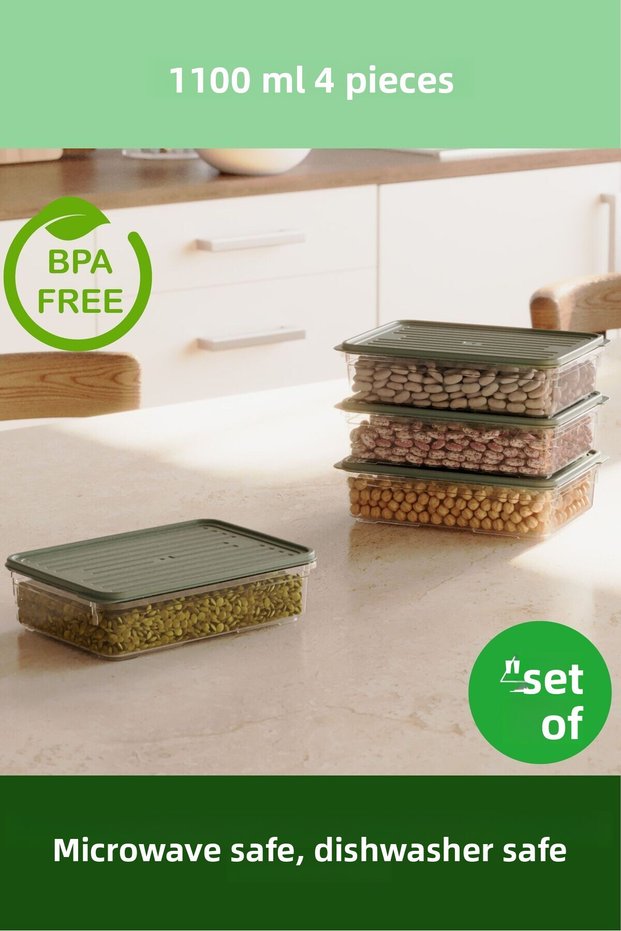 4-Piece Mother's Day Gift Icebox Storage Winter Container Refrigerator Food Storage Container 1100 ml 4 Colors