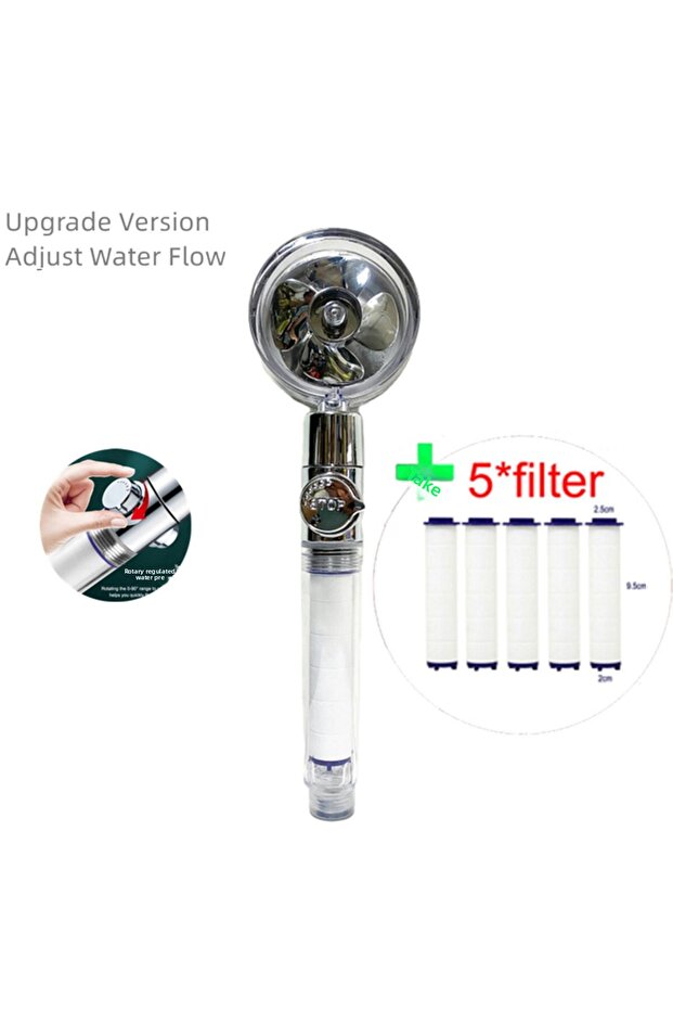Upgrade Silver High-Pressure Shower Head Handheld Turbo Fan Showerhead With 5 Filters Water Saving S