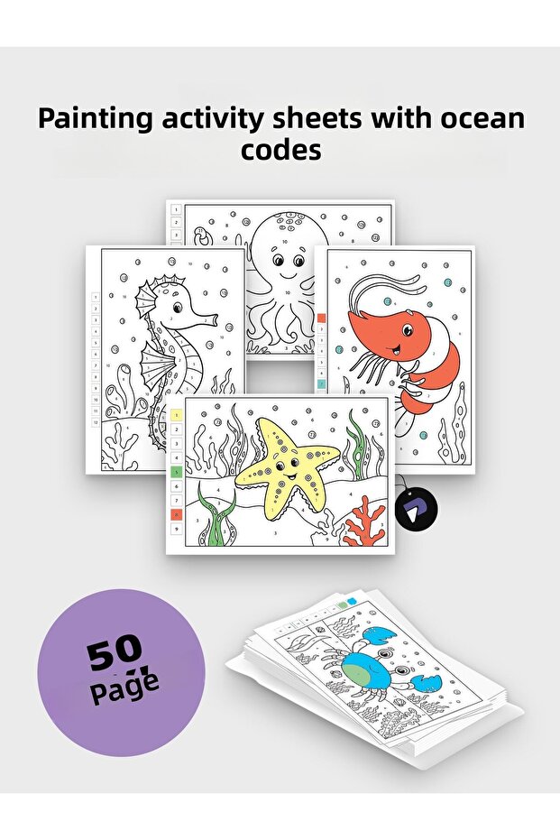 Ocean Coloring Activity Sheet Set - Painting by Numbers Book for Kids (50X)
