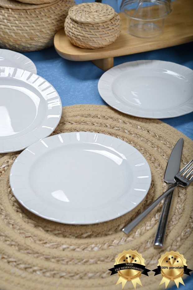 6-Piece Emerald 18 cm Porcelain Cake and Dessert Plate Set - Elegant and Modern Design