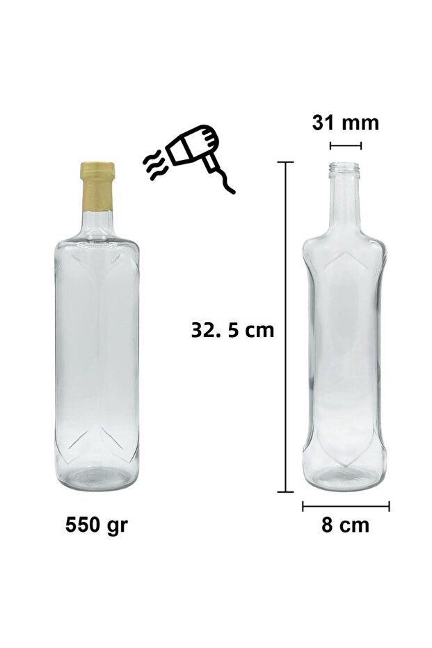 1000 ml Clear Pyramid - Curved Empty Glass Bottle with Lid and Hood - 2