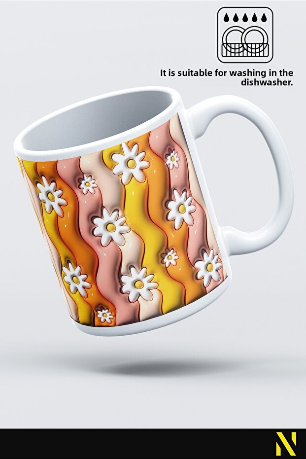 Flower Patterned Colorful Mug – 330 ml Mug |   Stylish and Durable Design - 3