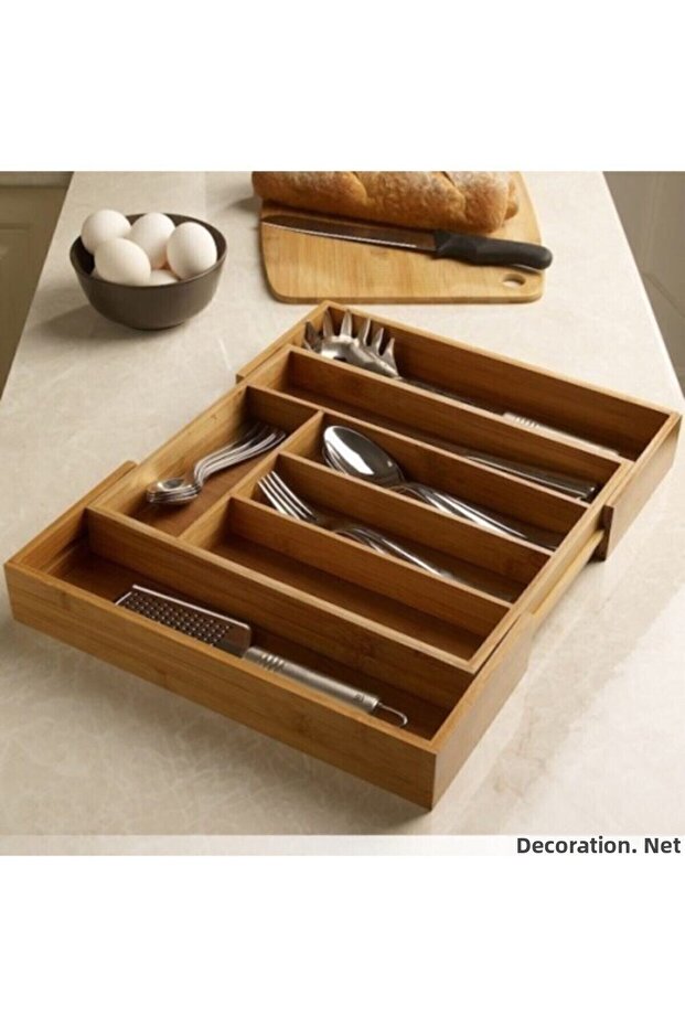Expandable 6-Compartment Wooden Bamboo Spoon Holder
