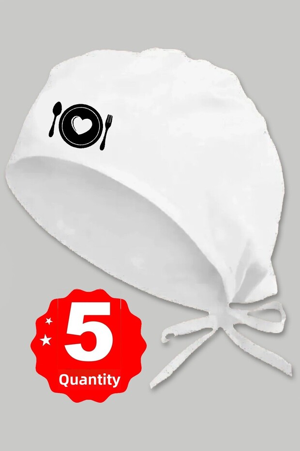 5-Piece Fork Spoon Heart Plate Themed White Special Design Cook and Chef Hat