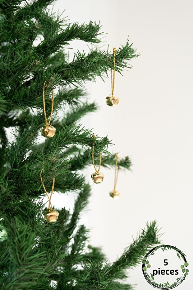 New year's tree ornament gold bell set of 5