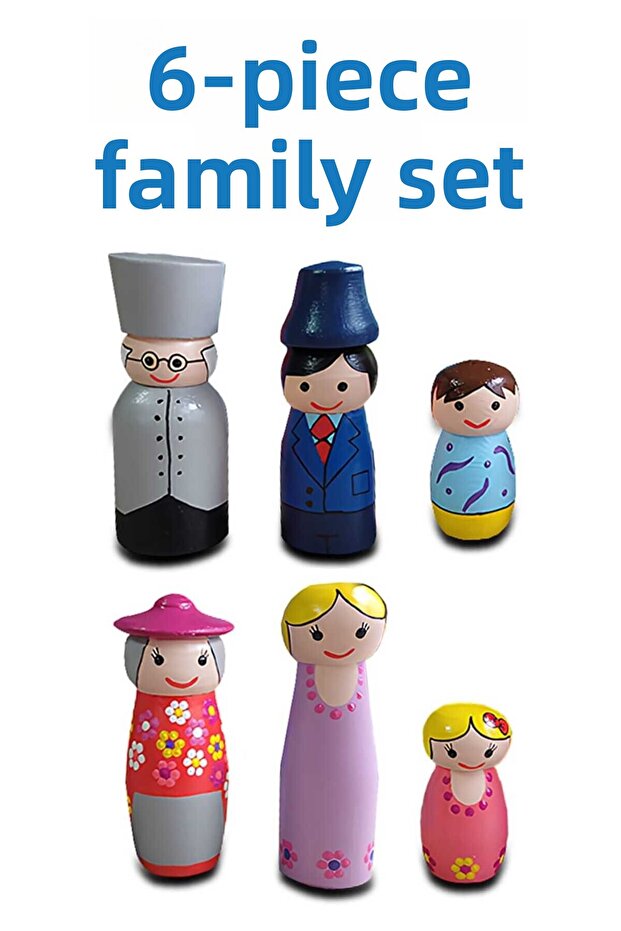 6-Piece Wooden Puppet Family Set