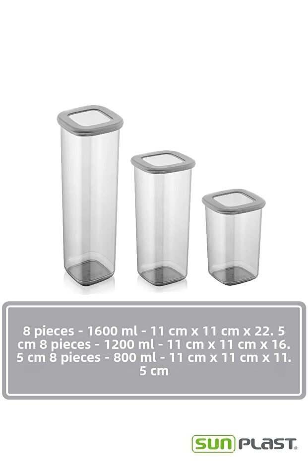 ROYAL Set of 24 Square with Label Square Food Storage Container X8(800ML-1200ML-1600ML)Jar with Hard Lid - 7