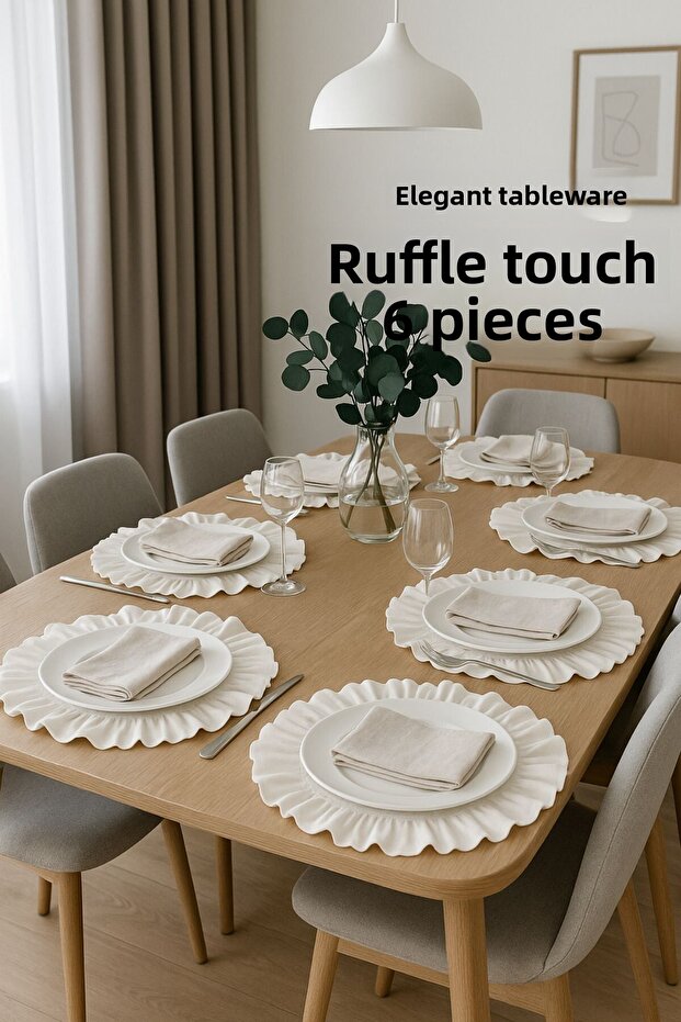 Ruffled Linen American Service Round Supla Set of 6 - 4