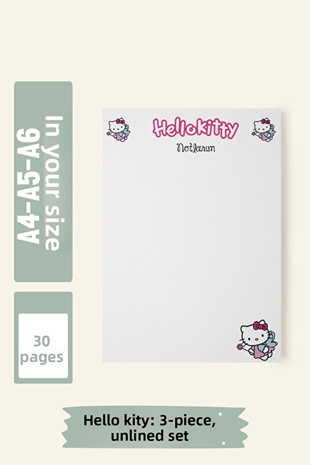 Hello Kity Planner Notepad A4/A5/A6 Size Set of 3 Unlined