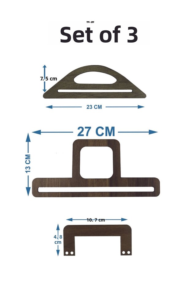 Set of 3 Wooden Bag Handles (3 Pairs) (6 Pieces) (Brown & Rosewood)