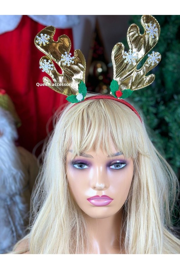 Imported Luxury Metallic Shiny Gold Snowflake Deer Horned Women's Children's Christmas Party Crown Fancy Tiara