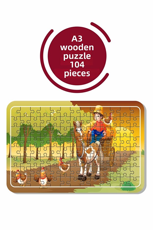 Farmer And Cute Animals A3 104 Piece Puzzle, Toy, Jigsaw