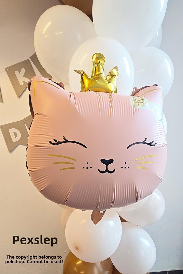 Pink Cat Foil Balloon with Gold Crown