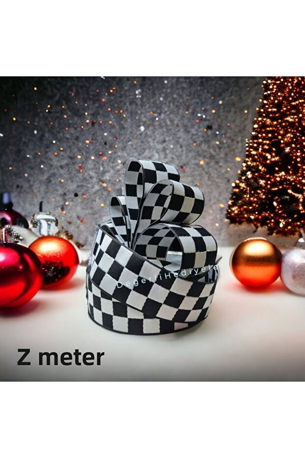2 METERS Black Checkerboard New Year Ribbon Box Decoration Ribbon Tree Decoration Ribbon 3cm