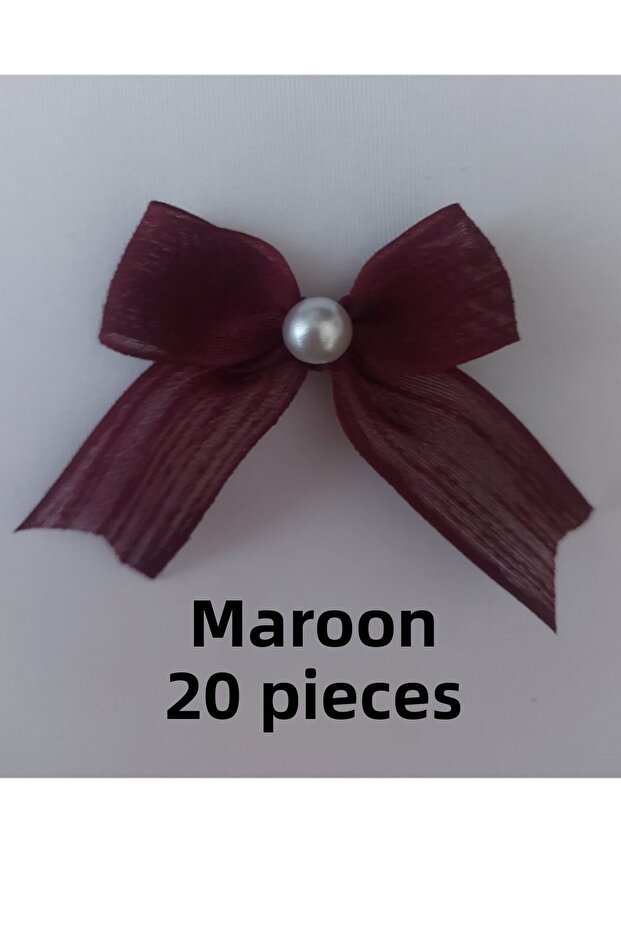 Pearl Detailed Linen Ribbon Napoli Ready-Made Bow (20 Pieces)