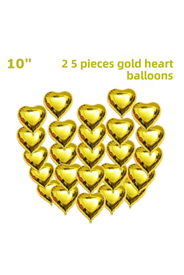 10 Inch Gold Color Set Balloon with 25 Hearts