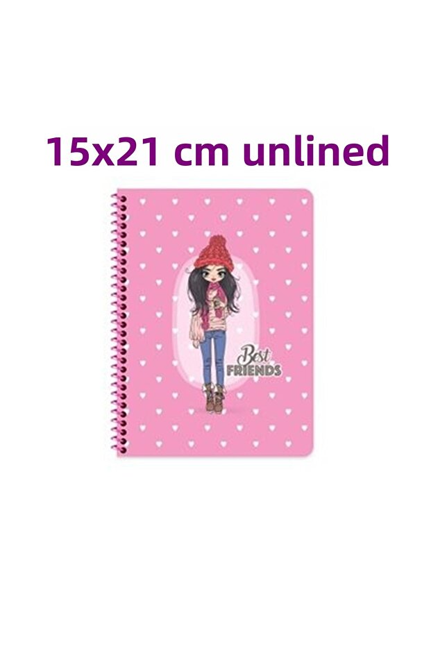 15x21 Cm Unlined 60 Sheets Wire Notebook Cardboard Cover 60 Gr White Page Best Friends