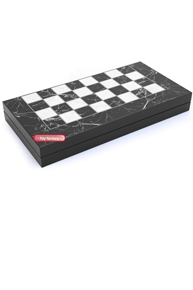 Black Marble Patterned Backgammon Set Large Size - 2