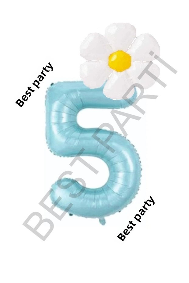 Best Blue Number and White Daisy Foil Balloon Set Age 5
