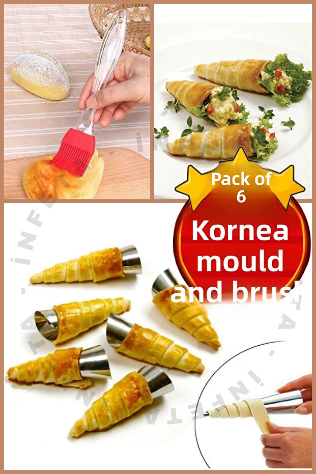 Set of 6 Cornea Mold and Silicone Brush Decoration Set - Ice Cream Funnel Dessert Mold 12 cm