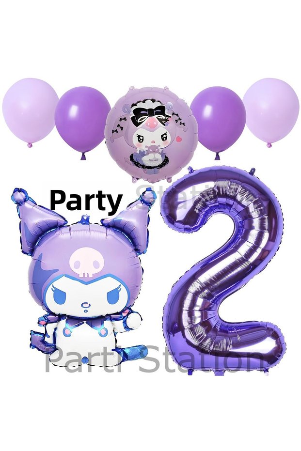 2 Years Old Kuromi Purple Balloon Set - Anime Sanrio Hello Kitty Concept Birthday Balloons