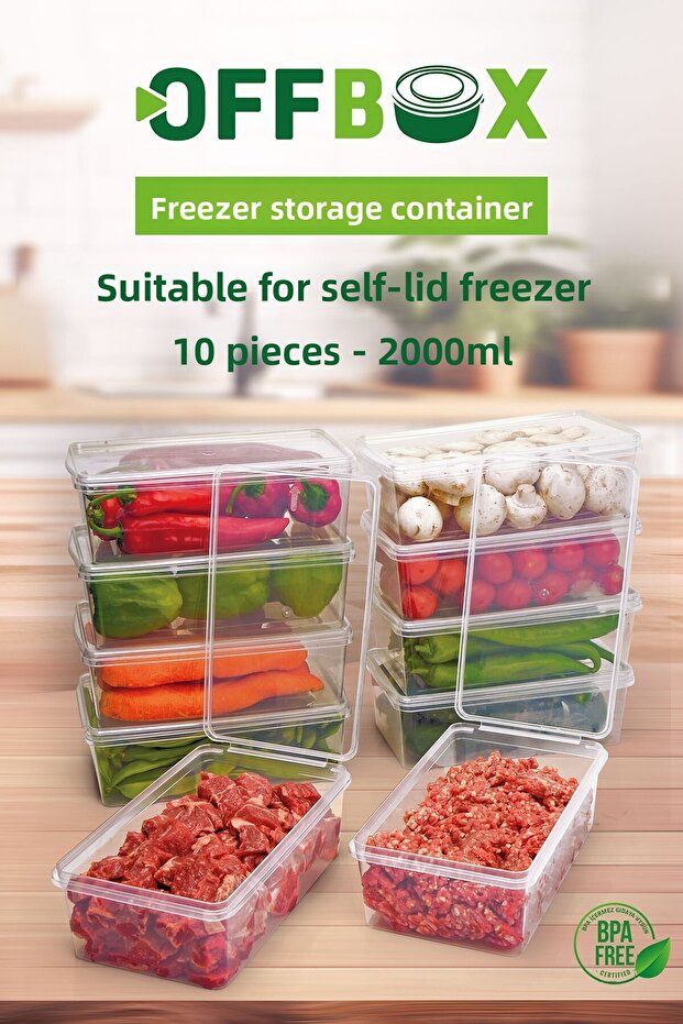 2 Lt. 10 Pieces with Self Lid Storage Set Suitable for Deep Freezer - 3