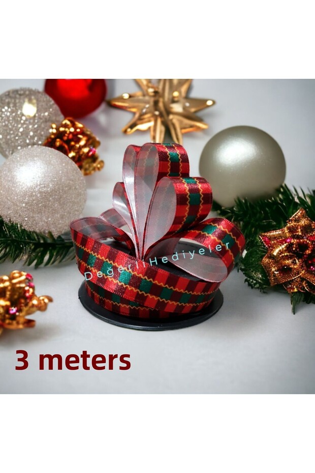 3 METERS Satin Pattern Printed New Year Ribbon Box Decoration Ribbon Tree Decoration Ribbon 2.5cm