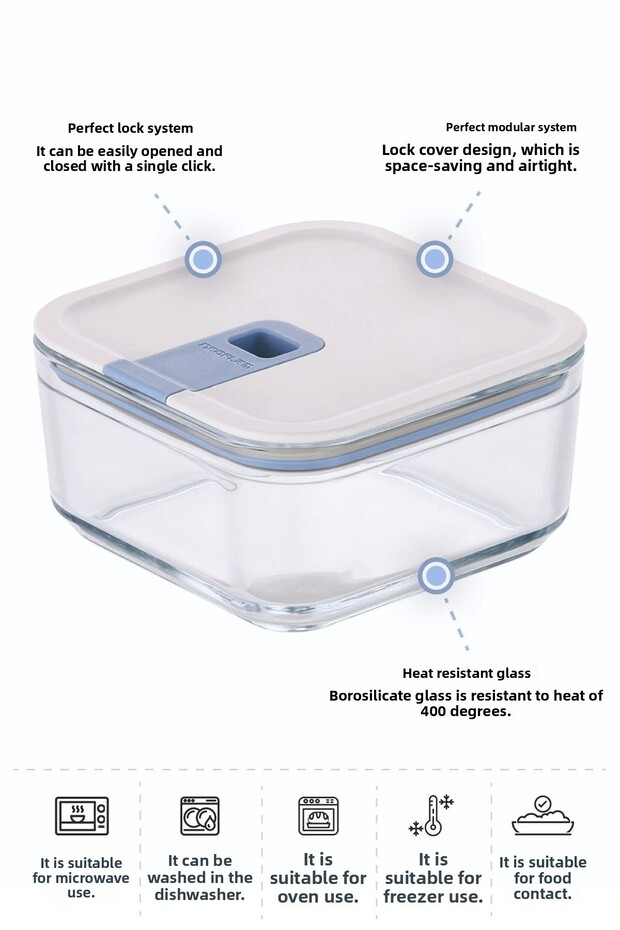 Perfect Seal Square Glass Storage Container 720ml - 4