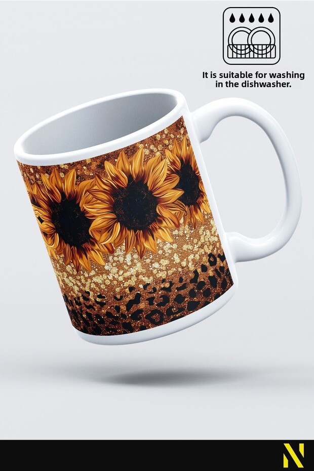 Sunflower Leopard Patterned Colorful Mug – 330 ml Mug |   Stylish and Durable Design - 3