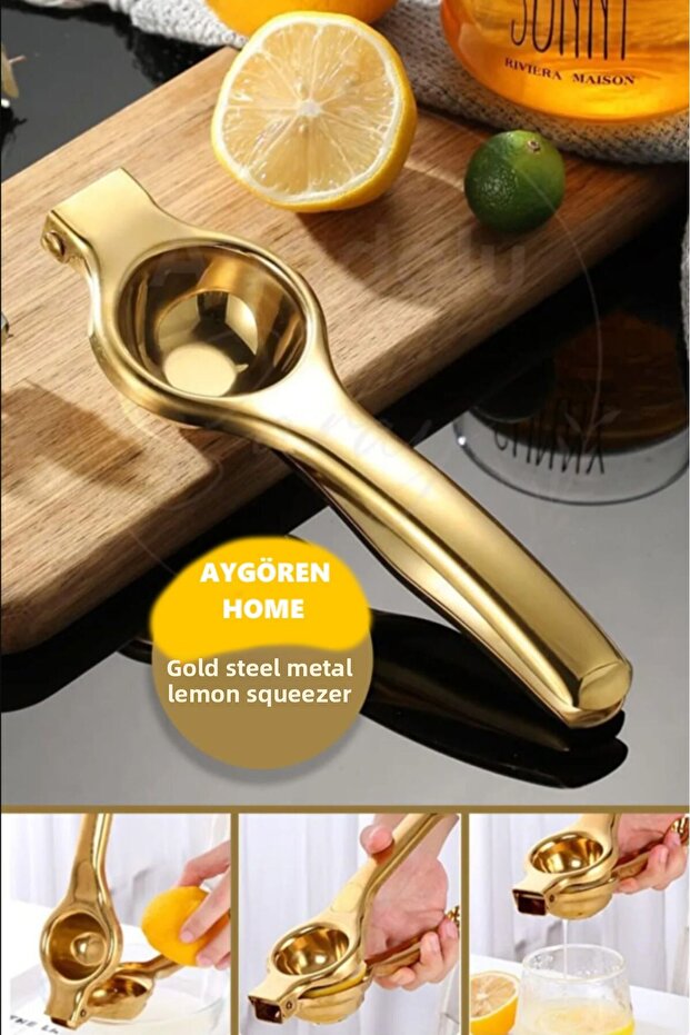 Practical Gold Steel Metal Lemon Squeezer Citrus Juicer | Gold Lemon Squeezer