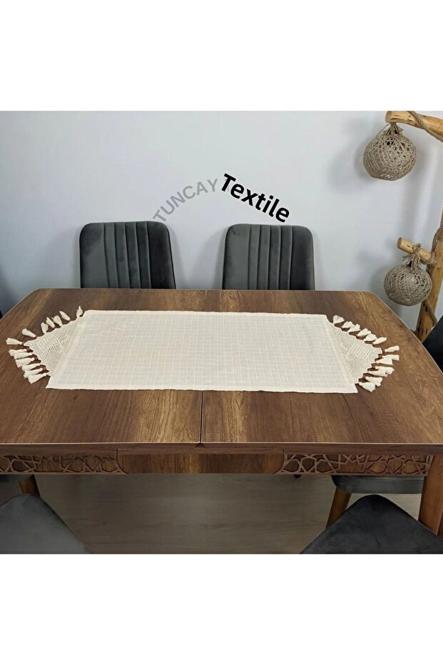 Handmade Lace Tasseled Runner Cover, Monika Linen Coffee Table Table Top Cover 45X150