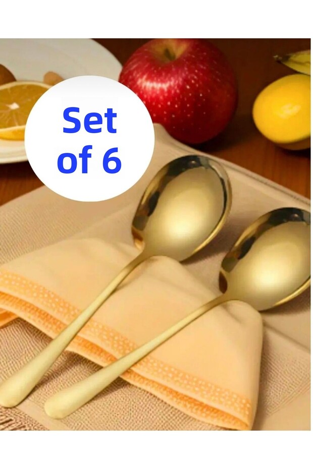 6 Pieces Gold Stainless Steel Serving Spoon 21 cm Presentation Spoon