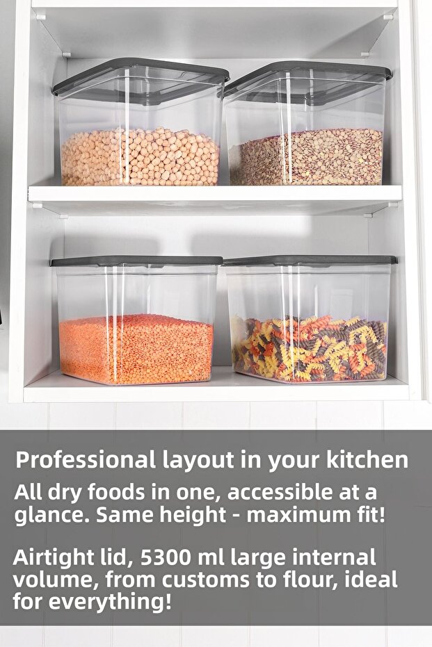 4 Deep Food Storage Containers with Labels - Pulses Flour Container Large Size Food Box 5300 ml Transparent - 3