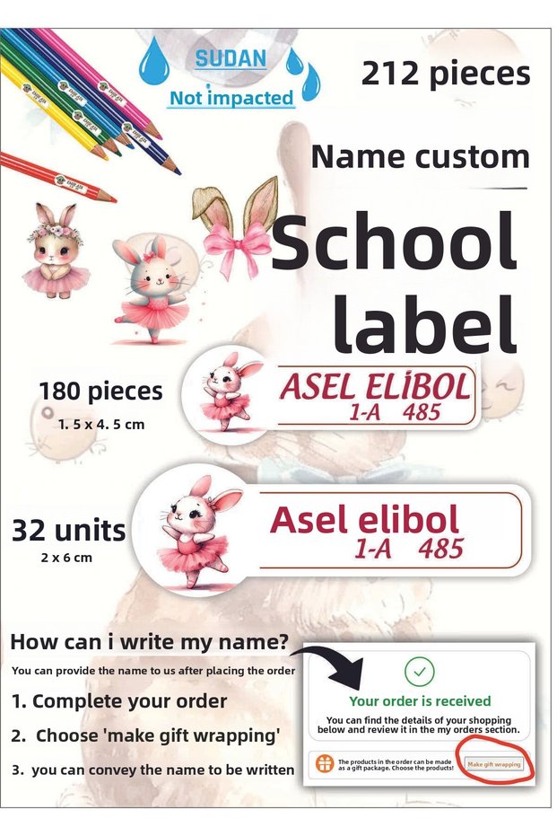 School Label Pencil Notebook Private Name Writing Label 212 Pieces