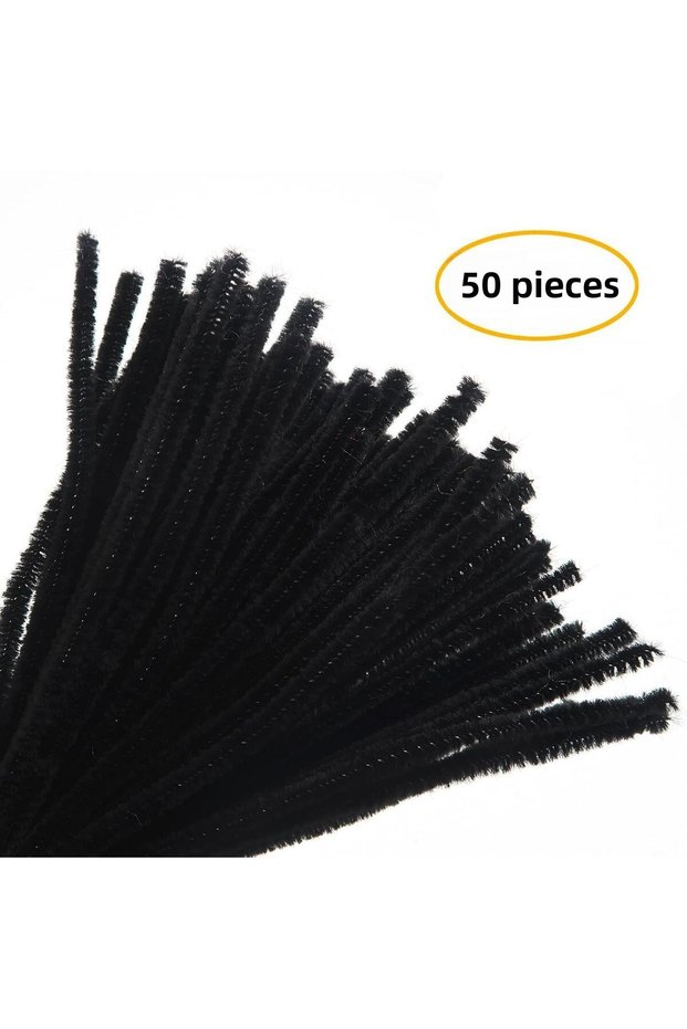 50 Pieces - Black Colored Chenille, Educational Chenille Set, Feather Wire, 30 Cm, Plush Wire