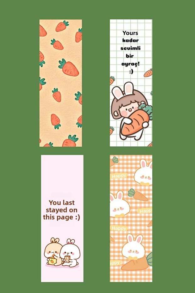 Cute Carrot Themed Kawaii Bookmark Set of 4