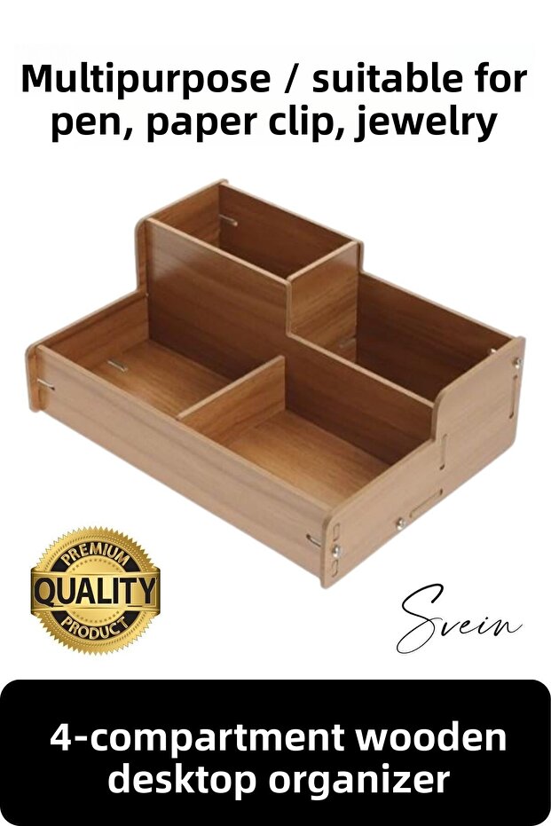 Special Production 4 Compartment Table Top Wooden Pen Paper Paper Clip Jewelry Organizer Organizer Box Office Desk