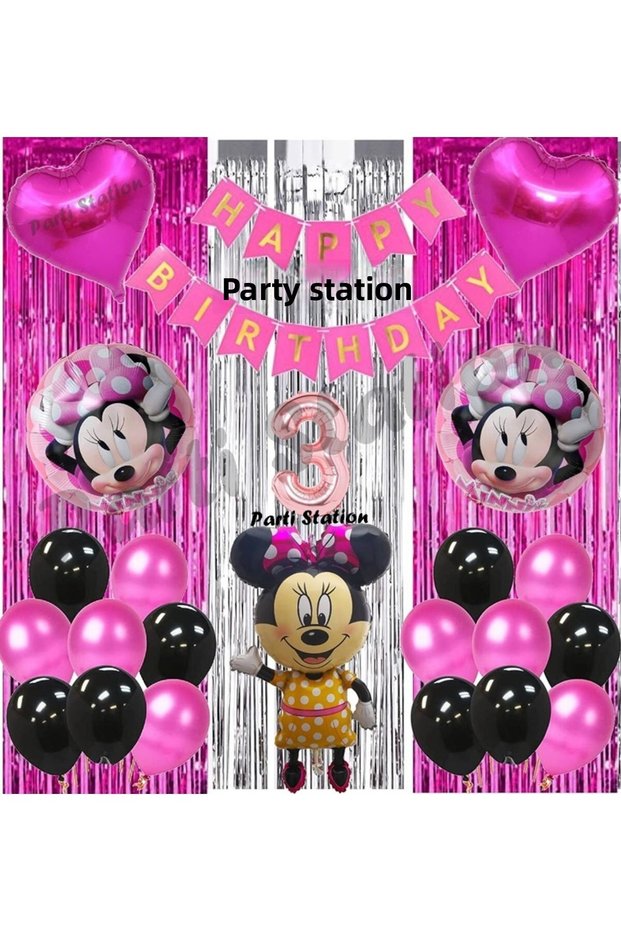 Minnie Mouse Concept Birthday Party Balloon Set Age 3 Minnie Mouse Theme Party Balloon Set