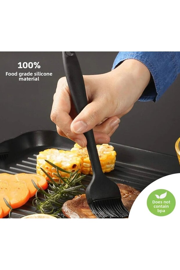 Heat Resistant Non-Flammable Non-Stick Silicone Egg and Oil Brush Black 26 cm