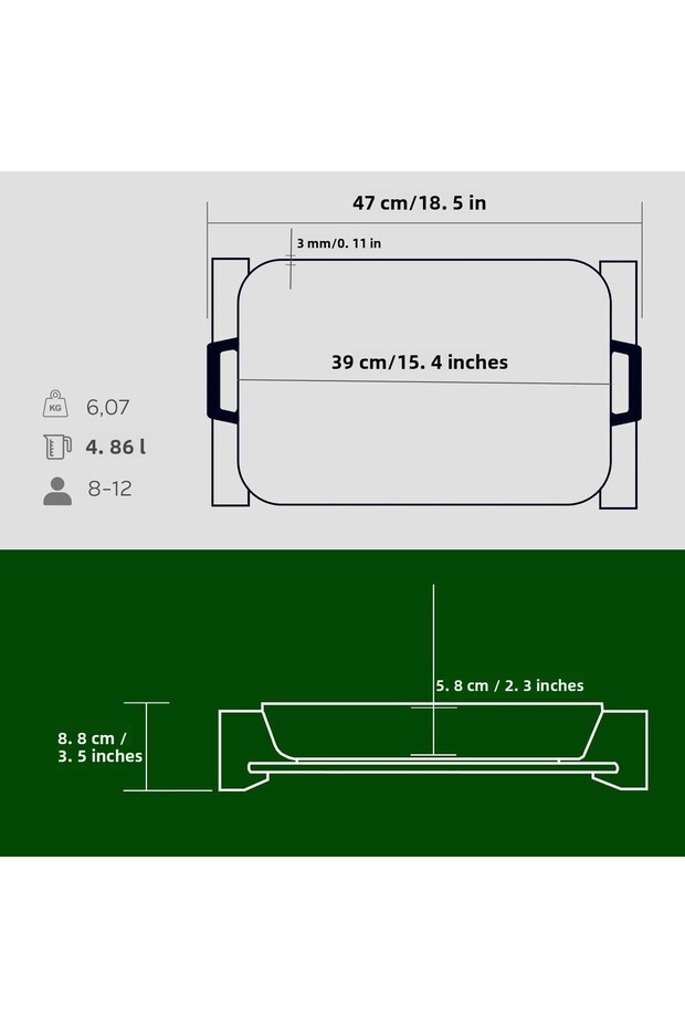 مقبض مزدوج من الحديد المصبوب - صينية خبز مستطيلة من خشب الزان - 4