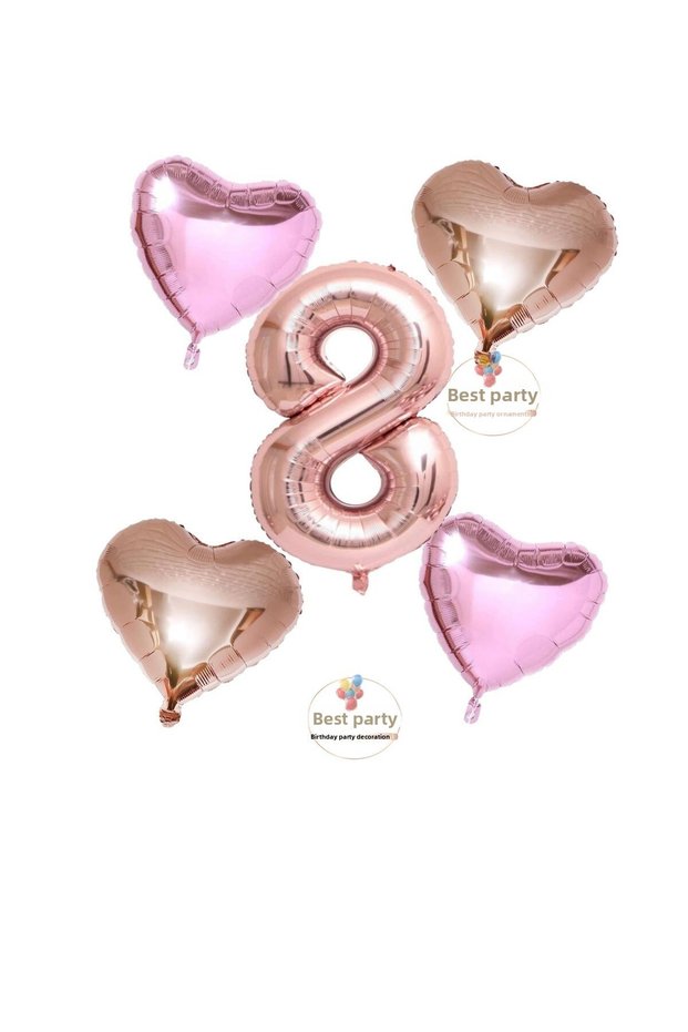 Best Rose Gold Number Heart and Pink Heart Foil Balloon Set Age 8